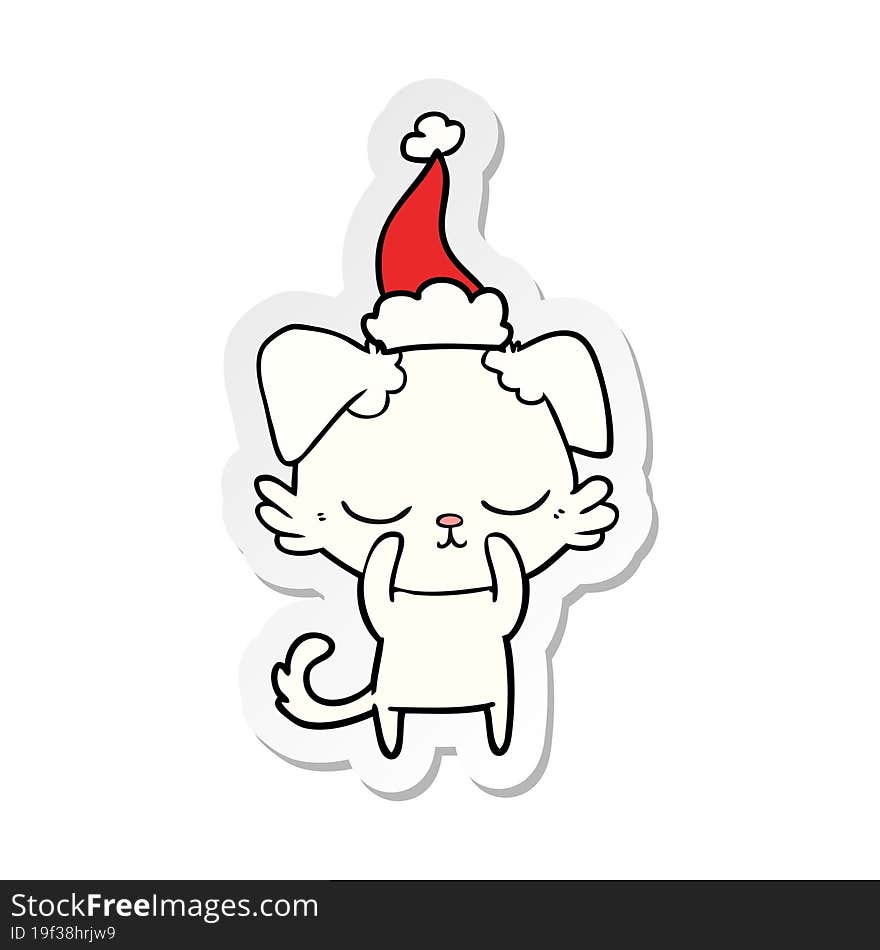 cute hand drawn sticker cartoon of a dog wearing santa hat. cute hand drawn sticker cartoon of a dog wearing santa hat