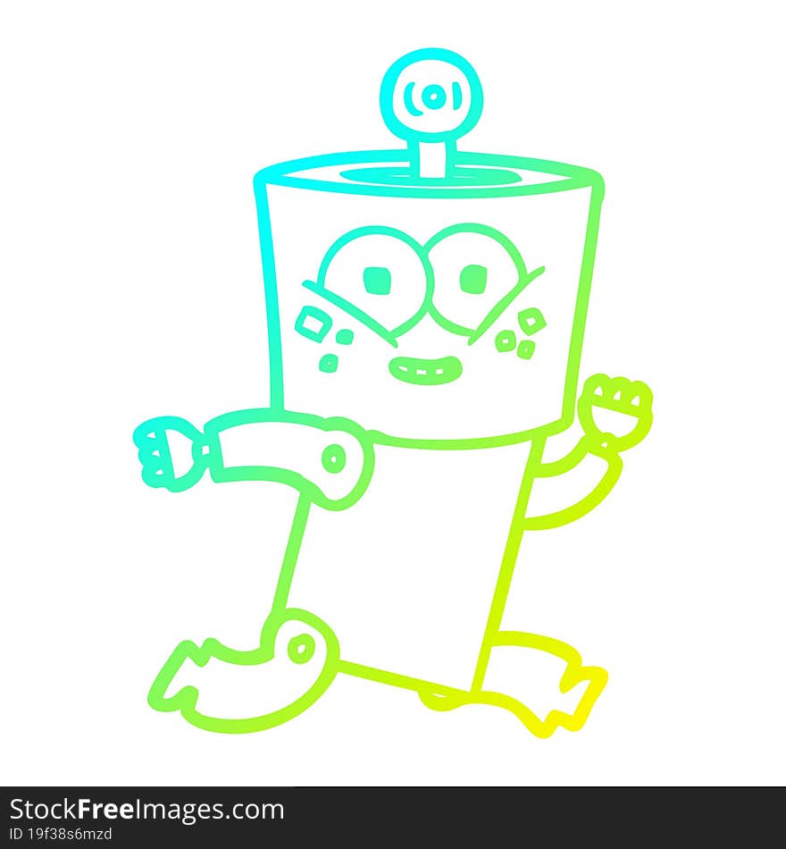 Cold Gradient Line Drawing Happy Cartoon Robot