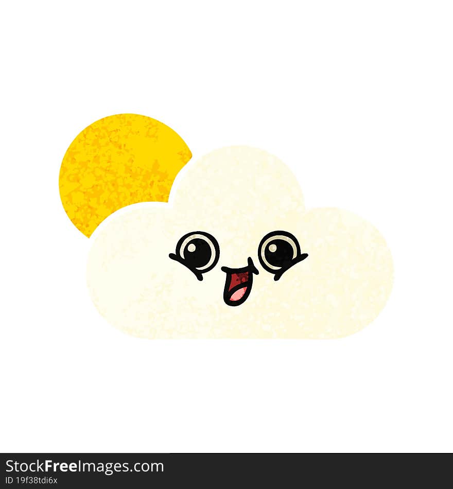 retro illustration style cartoon cloud and sunshine