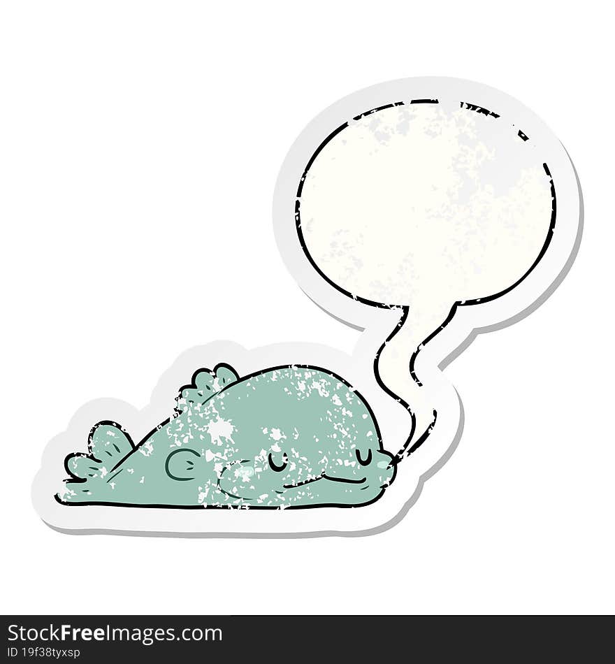 cute cartoon fish and speech bubble distressed sticker