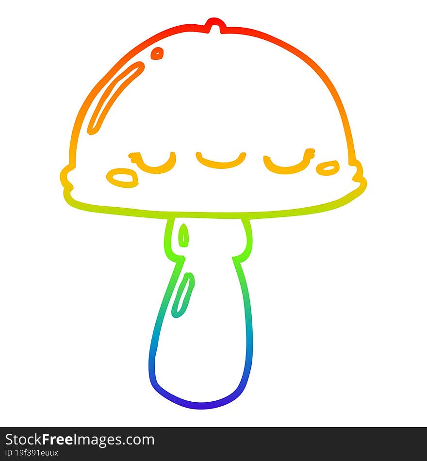 Rainbow Gradient Line Drawing Cartoon Mushroom