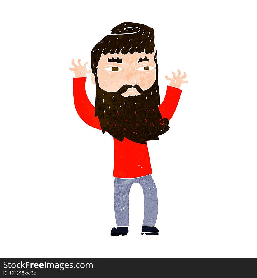 cartoon bearded man waving arms