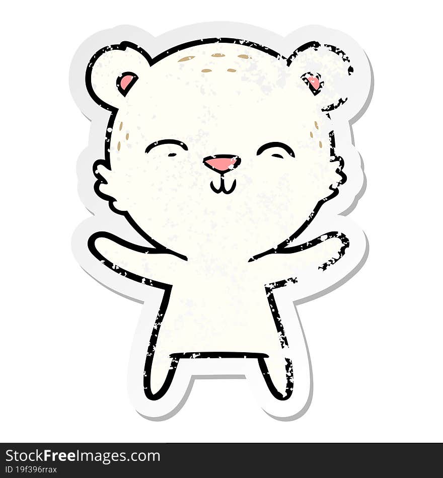 distressed sticker of a happy cartoon polar bear