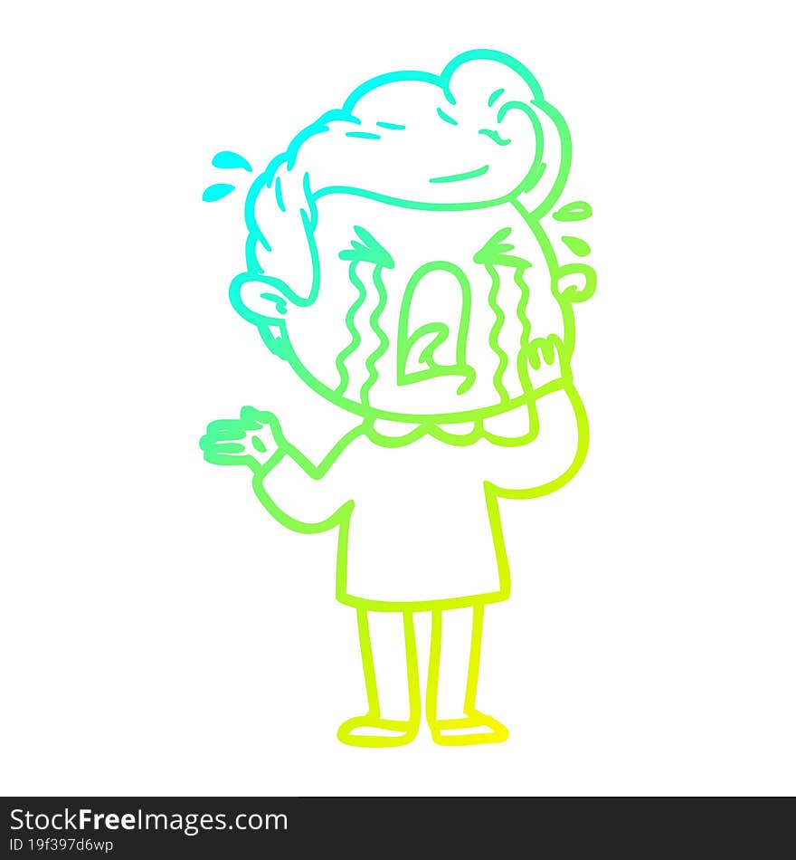 cold gradient line drawing of a cartoon crying man