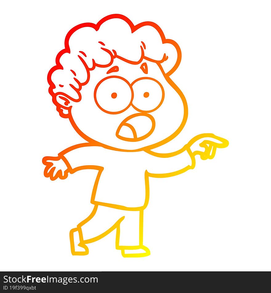 Warm Gradient Line Drawing Cartoon Man Gasping In Surprise