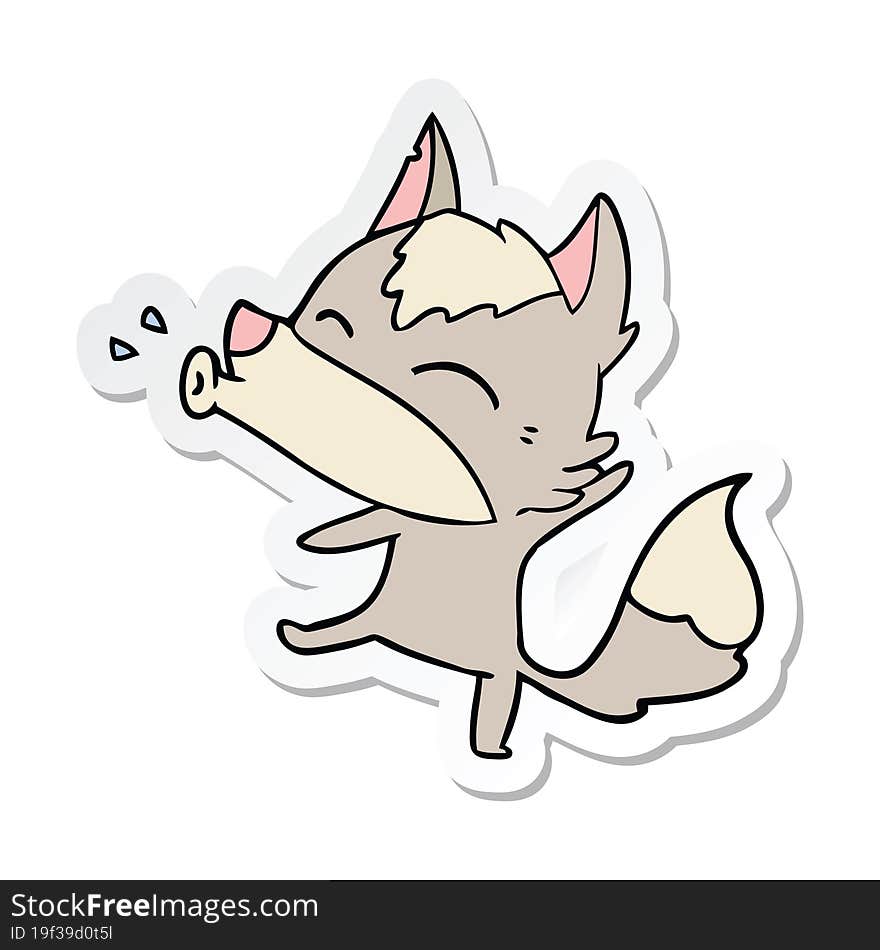 Sticker Of A Howling Wolf Cartoon