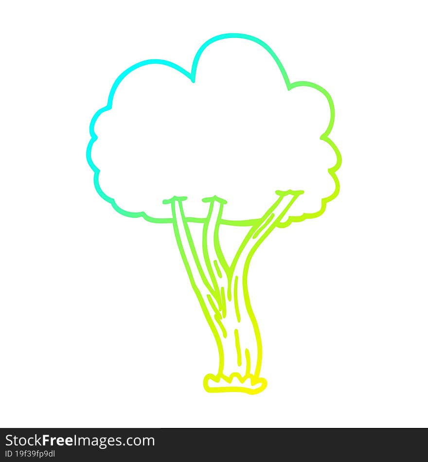 Cold Gradient Line Drawing Cartoon Blooming Tree