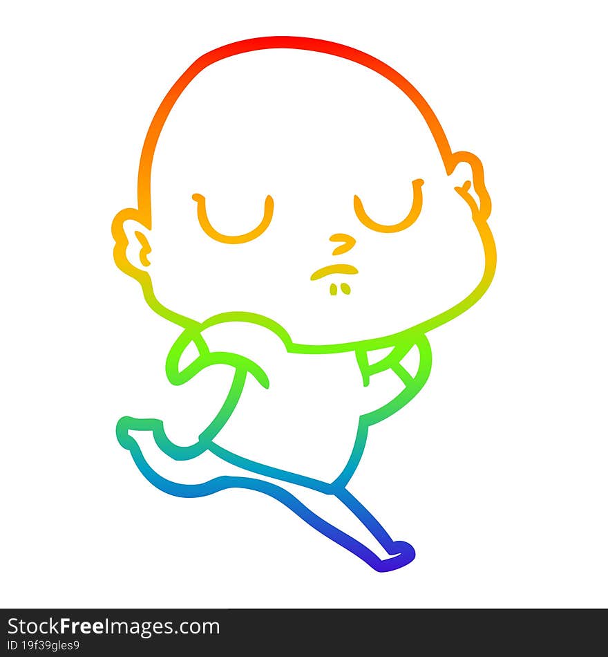 rainbow gradient line drawing of a cartoon bald man