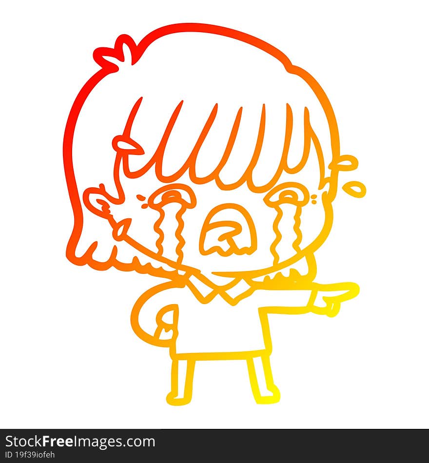 warm gradient line drawing cartoon girl crying