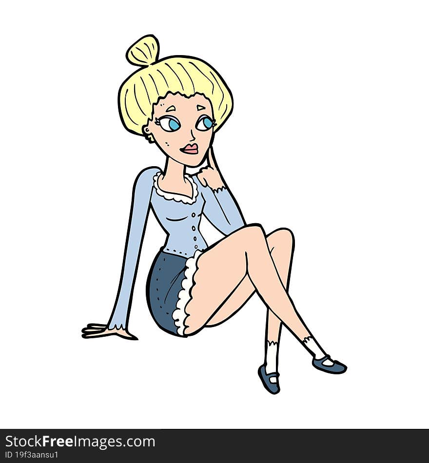 Cartoon Attractive Woman Sitting Thinking