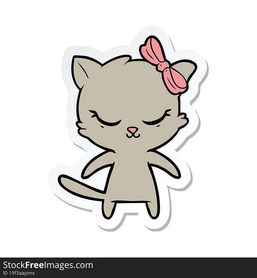 sticker of a cute cartoon cat with bow