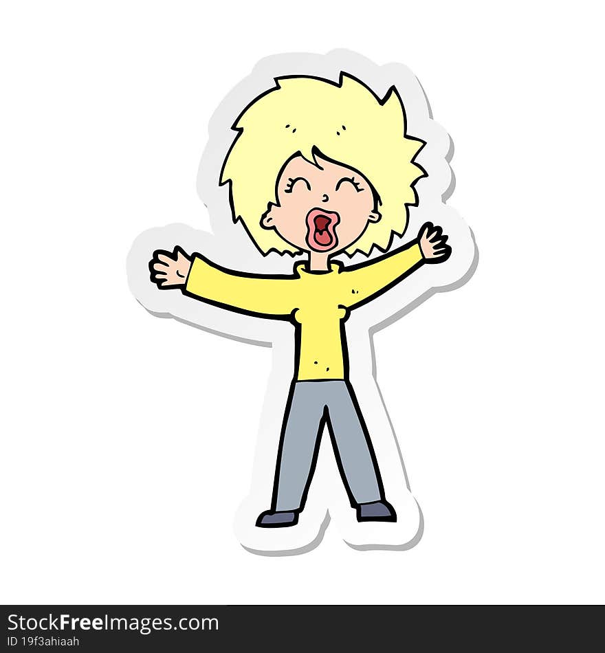 sticker of a cartoon woman shouting