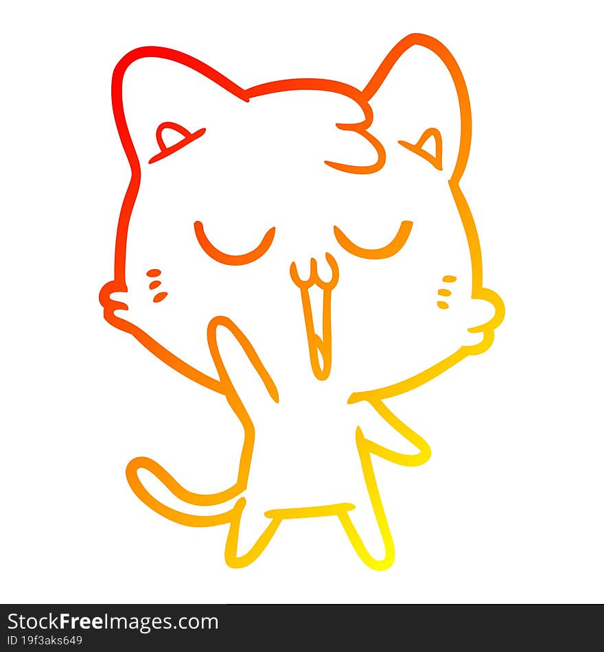 warm gradient line drawing cartoon cat singing