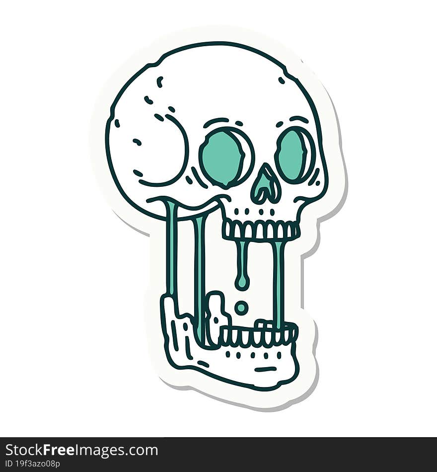 sticker of tattoo in traditional style of a skull. sticker of tattoo in traditional style of a skull