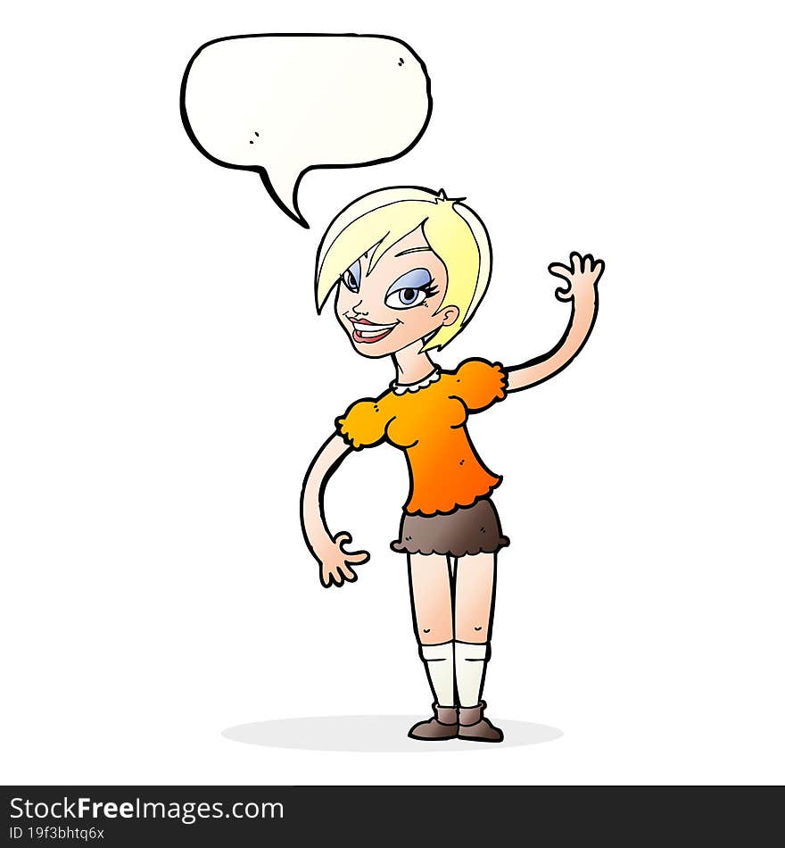 Cartoon Girl Waving With Speech Bubble