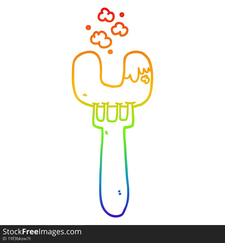 rainbow gradient line drawing cartoon sausage on fork