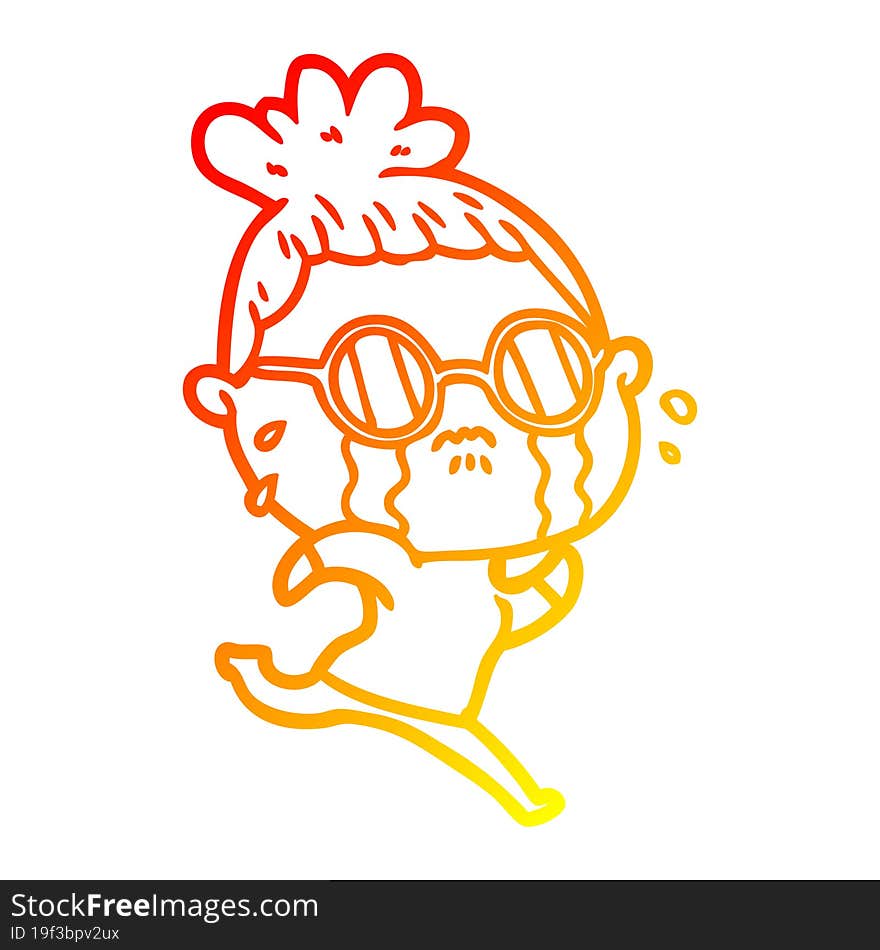 warm gradient line drawing cartoon crying woman wearing spectacles