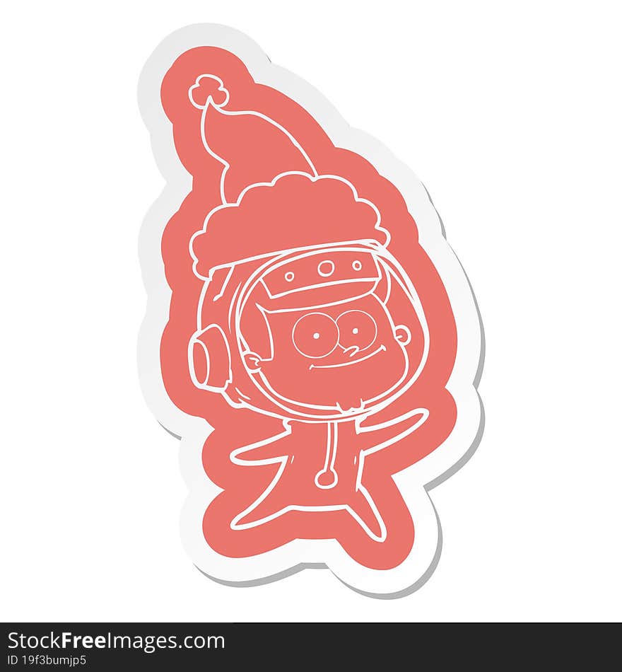 happy astronaut cartoon  sticker of a wearing santa hat