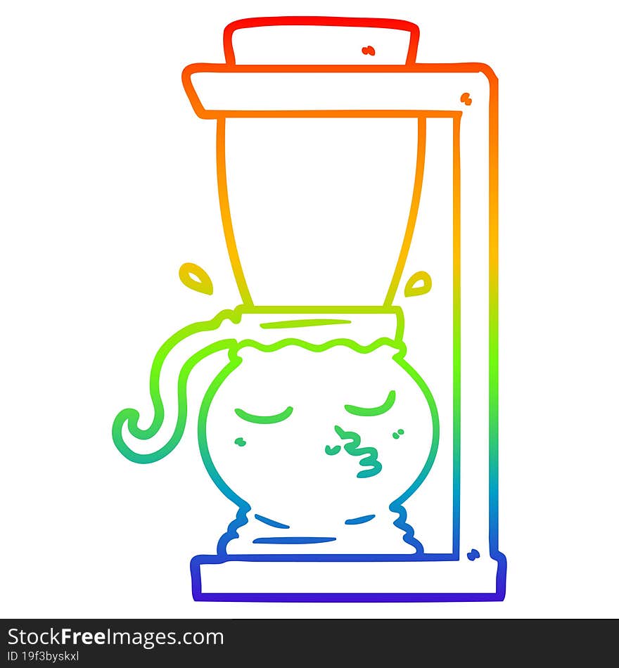 rainbow gradient line drawing of a cartoon filter coffee machine