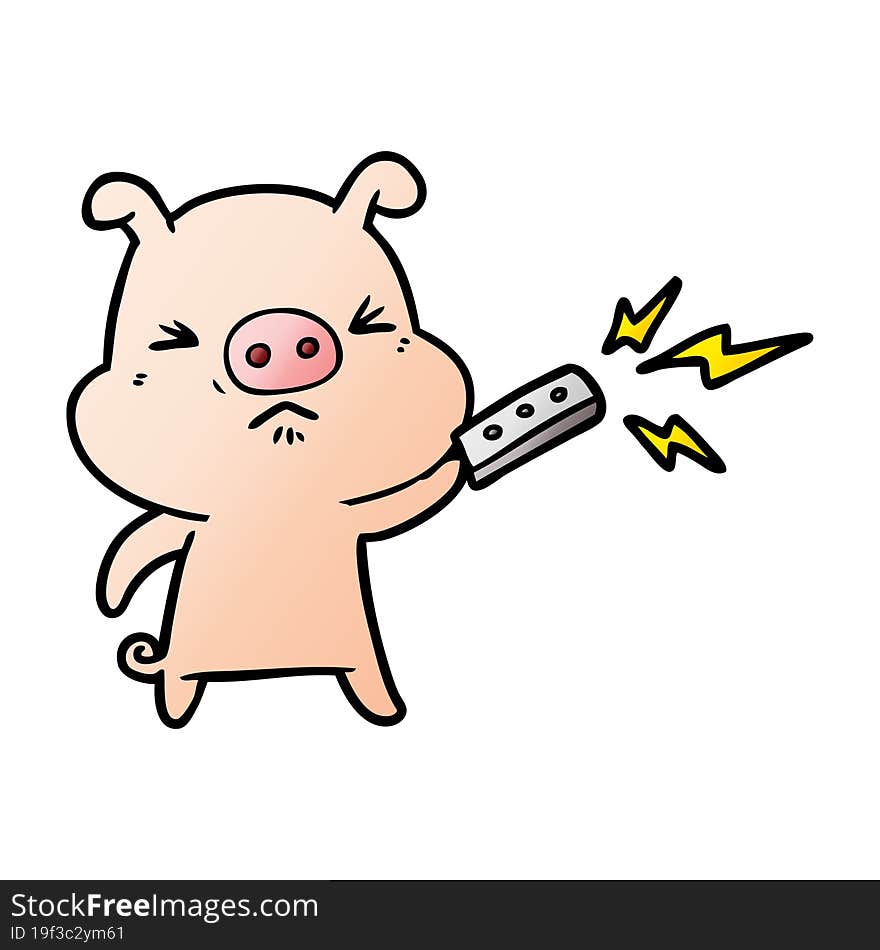 cartoon grumpy pig with remote control. cartoon grumpy pig with remote control