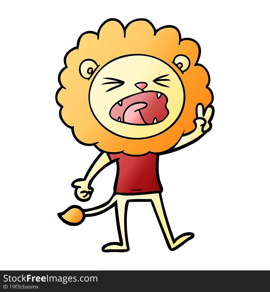 cartoon lion giving peac sign. cartoon lion giving peac sign