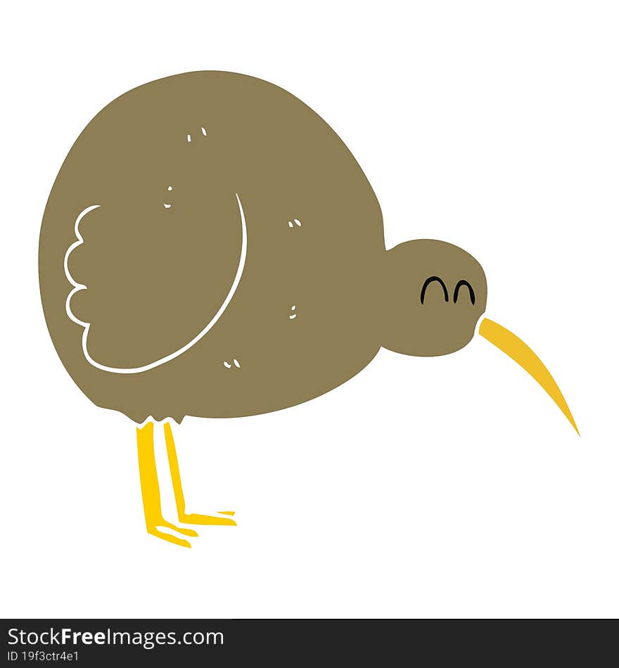 Flat Color Illustration Of A Cartoon Kiwi Bird