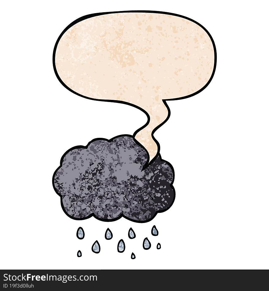 cartoon cloud raining and speech bubble in retro texture style