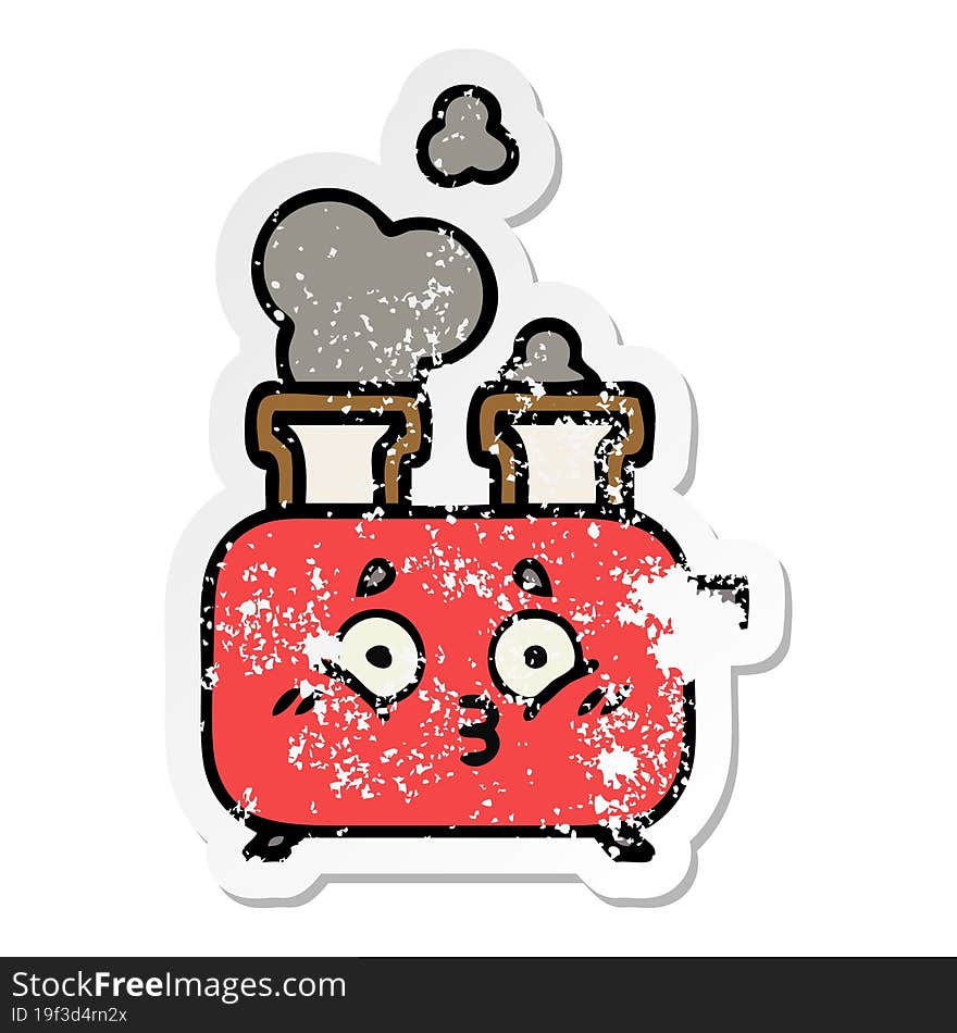 distressed sticker of a cute cartoon of a toaster