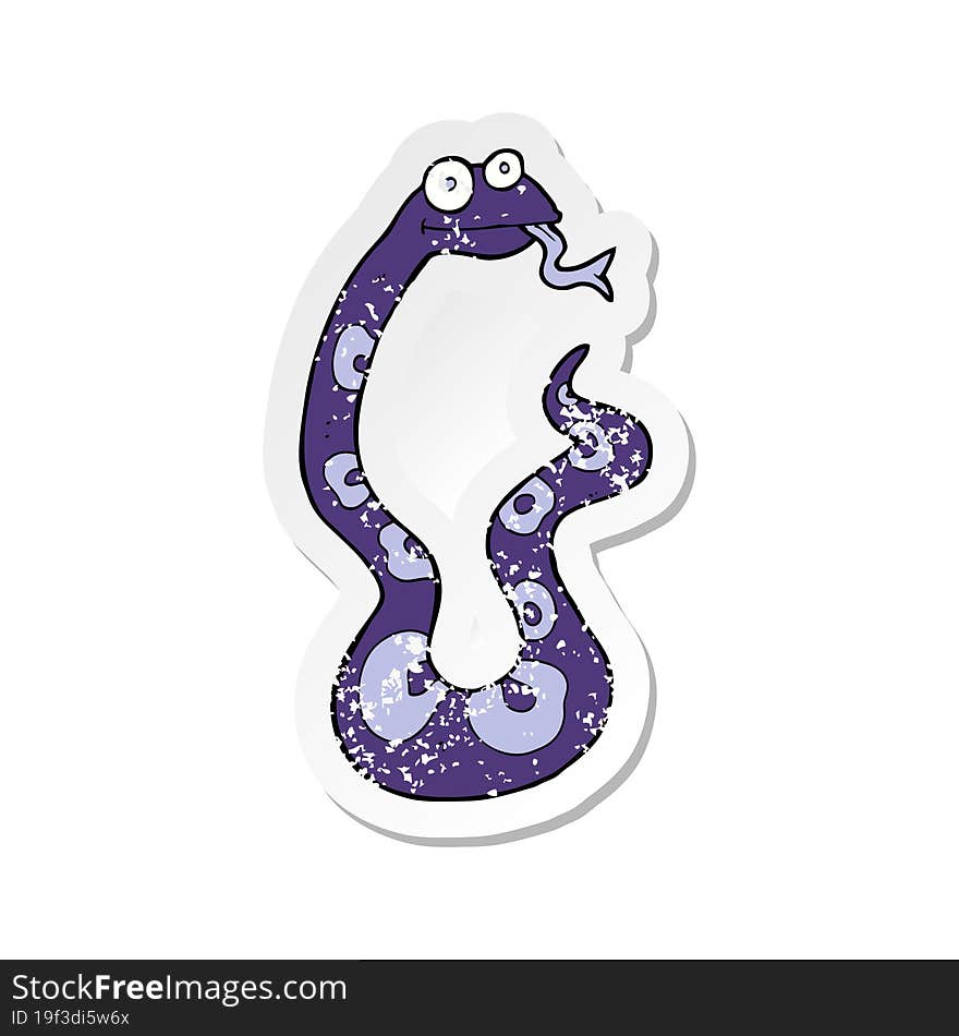 Retro Distressed Sticker Of A Cartoon Snake