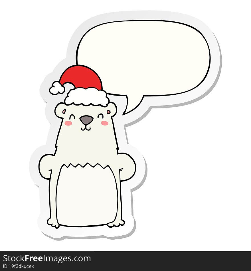 cartoon bear wearing christmas hat and speech bubble sticker