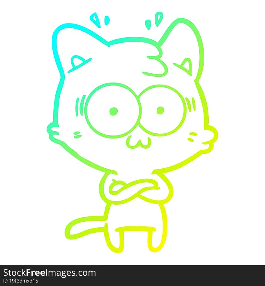 cold gradient line drawing cartoon surprised cat