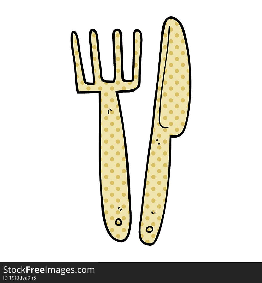 cartoon doodle plastic knife and fork