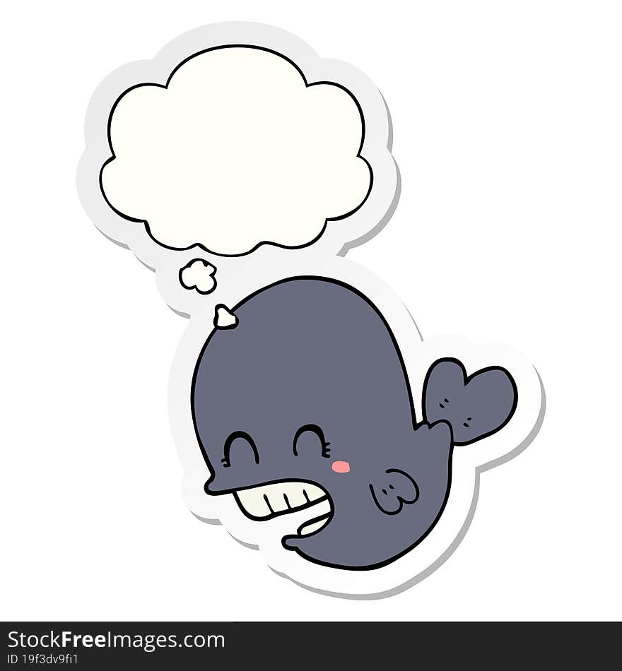 cartoon whale and thought bubble as a printed sticker