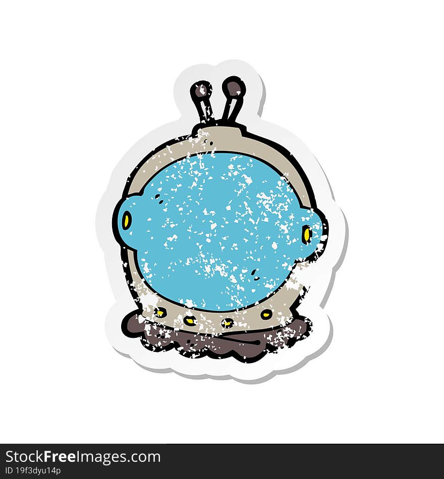 retro distressed sticker of a cartoon astronaut helmet