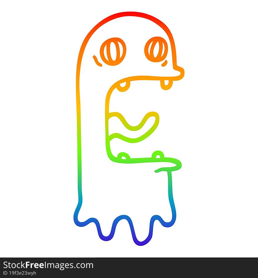 rainbow gradient line drawing of a cartoon spooky ghost