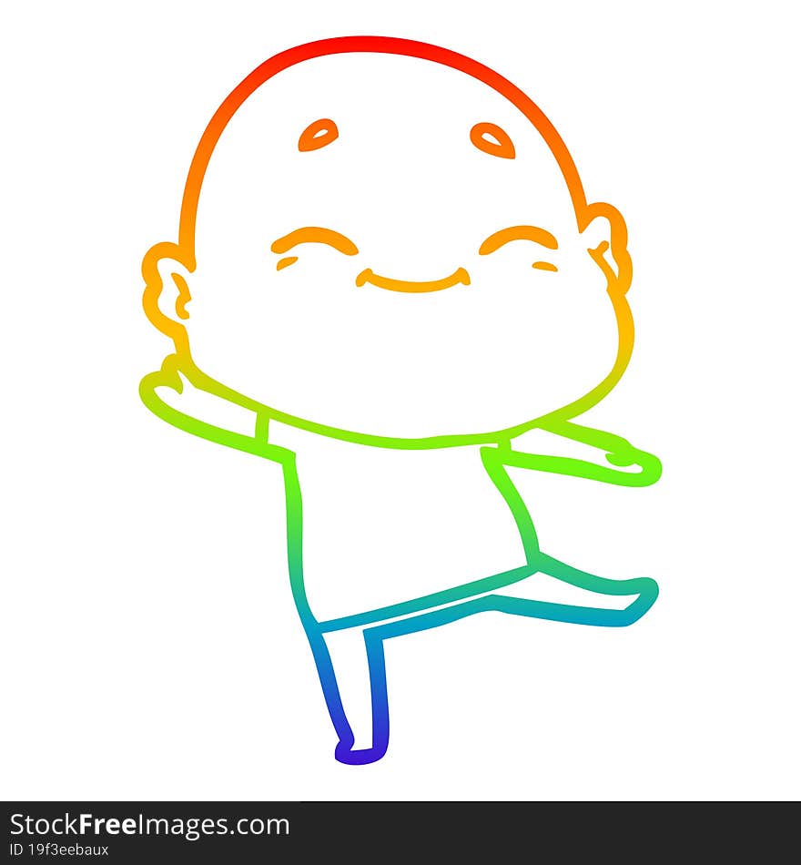 rainbow gradient line drawing cartoon happy bald man