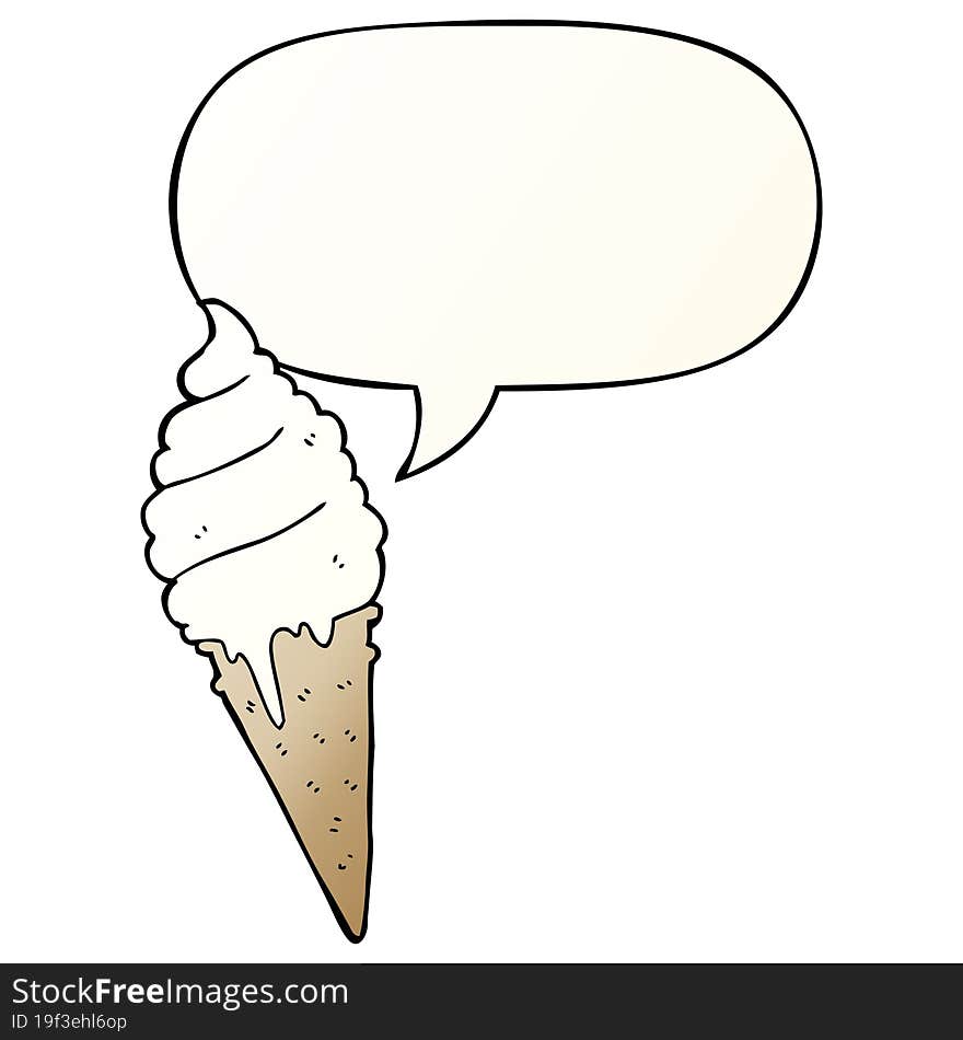 cartoon ice cream and speech bubble in smooth gradient style