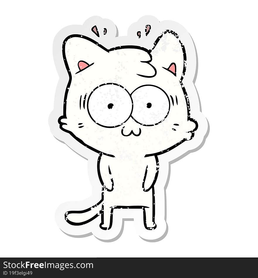 distressed sticker of a cartoon surprised cat