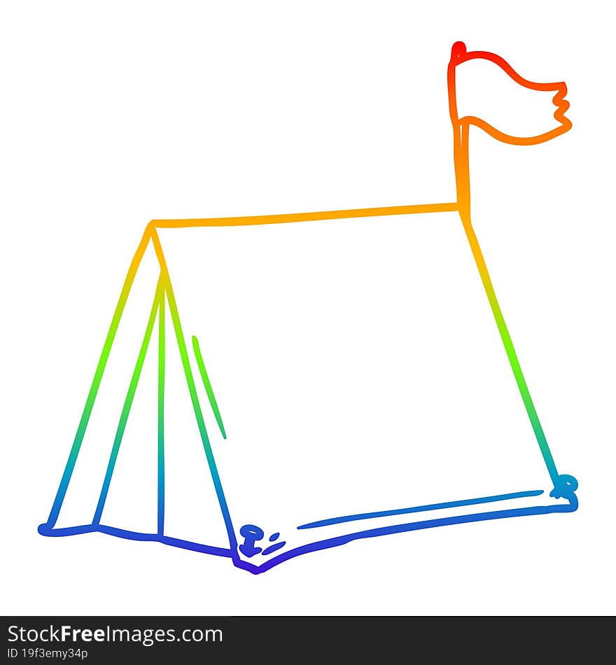 rainbow gradient line drawing of a cartoon tent