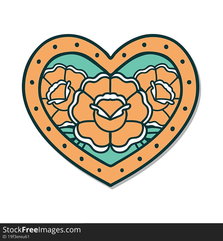 Tattoo Style Sticker Of A Heart And Flowers