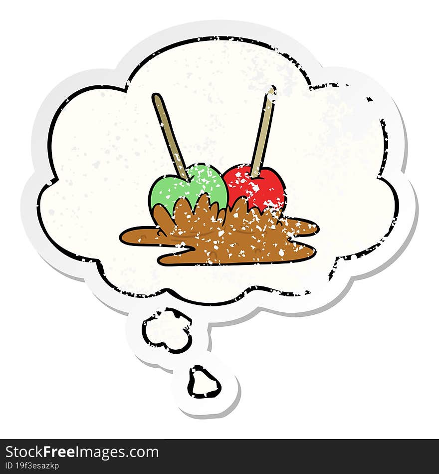 Cartoon Toffee Apples And Thought Bubble As A Distressed Worn Sticker