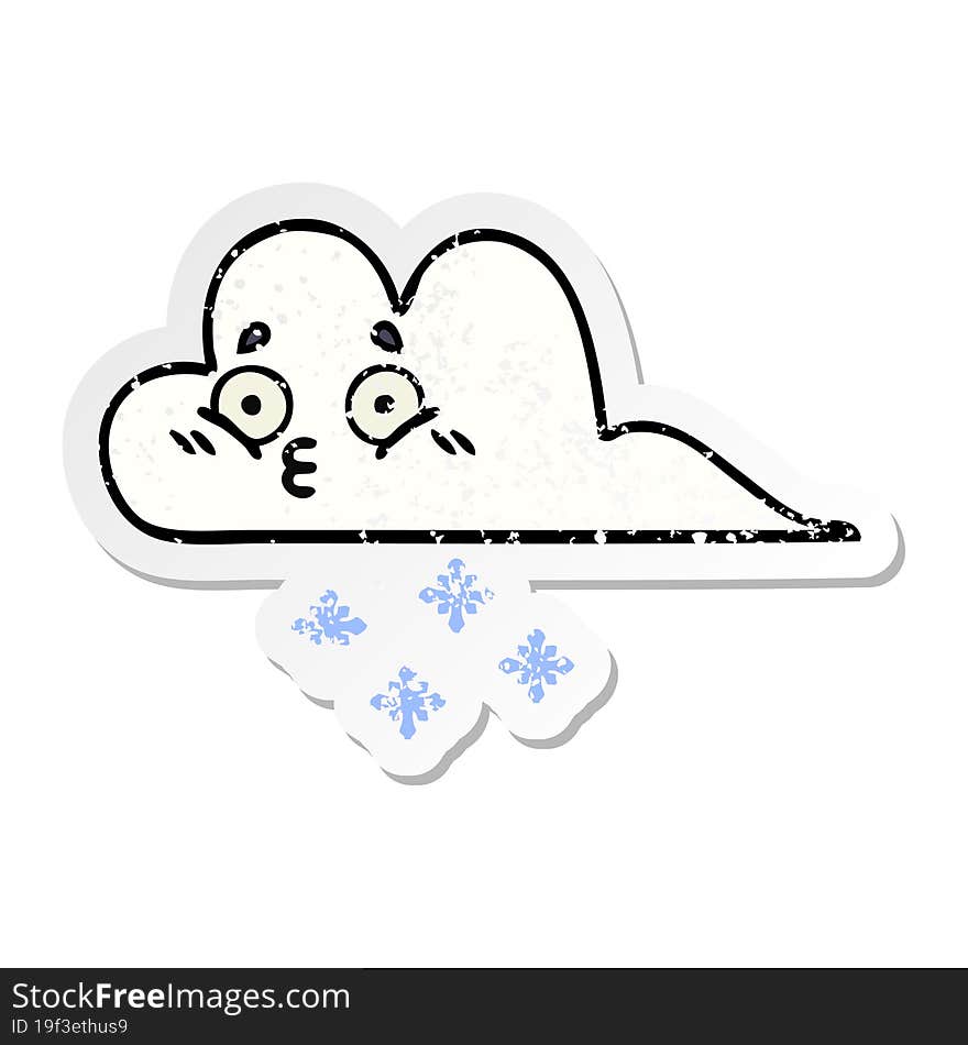 distressed sticker of a cute cartoon snow cloud