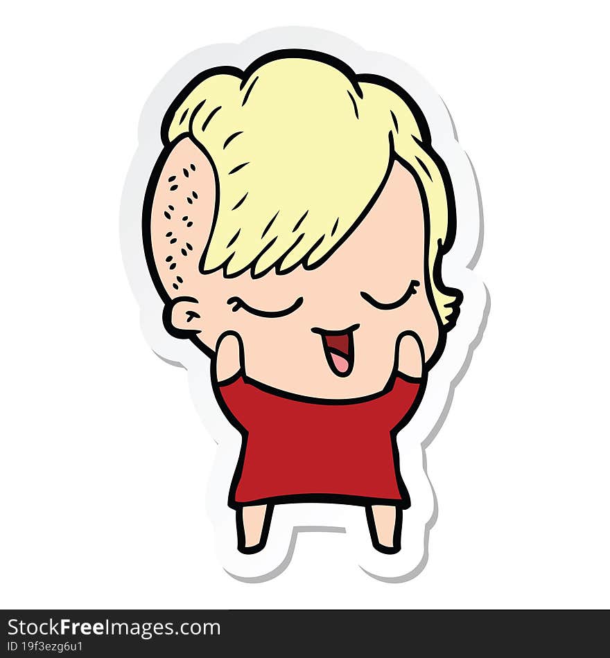 sticker of a happy cartoon girl