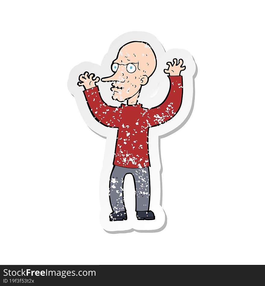 Retro Distressed Sticker Of A Cartoon Mean Man