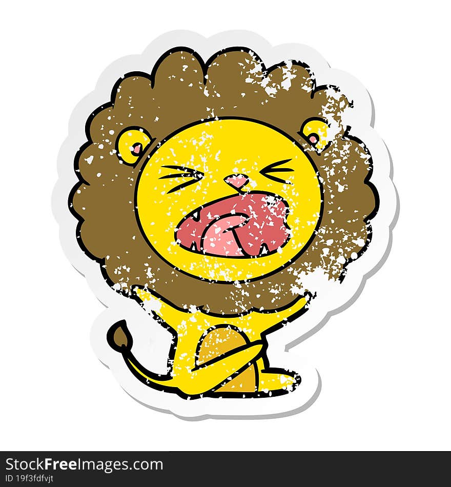 distressed sticker of a cartoon lion throwing tantrum