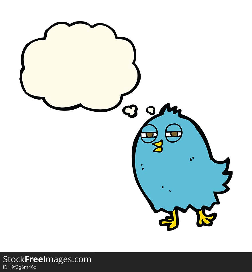 funny cartoon bird with thought bubble