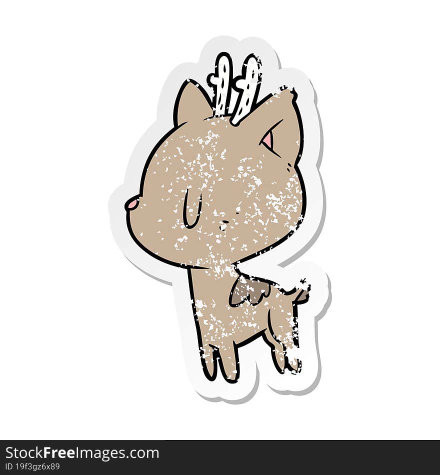 distressed sticker of a cartoon deer