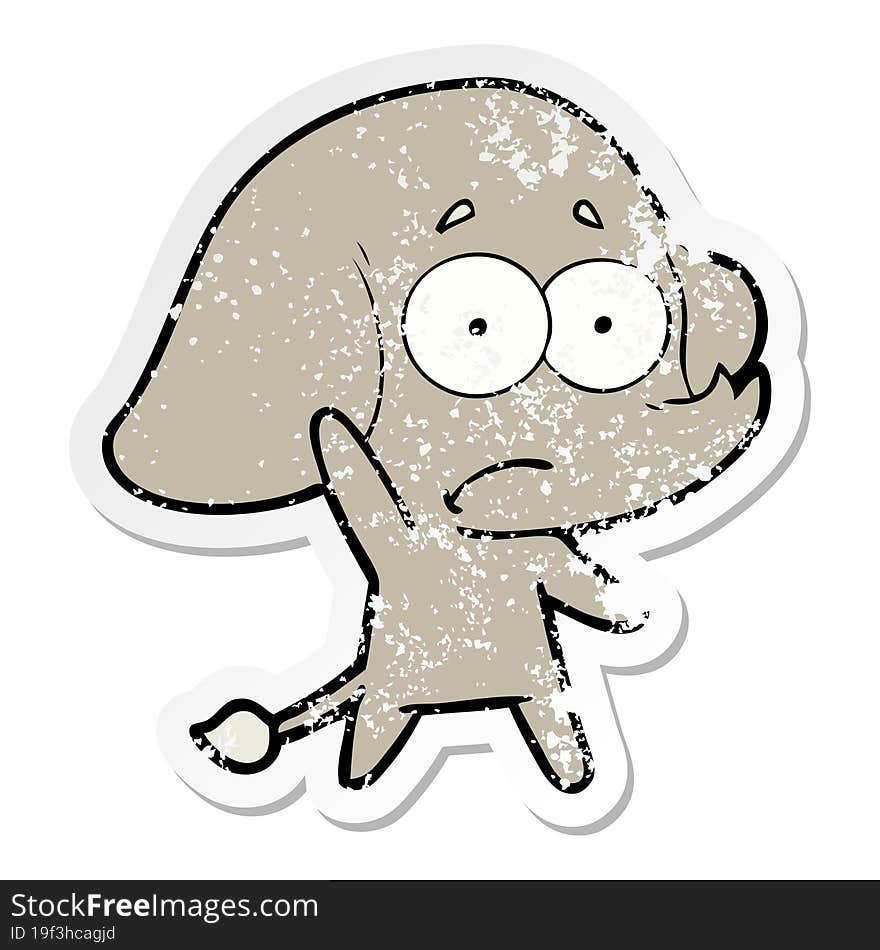 distressed sticker of a cartoon unsure elephant