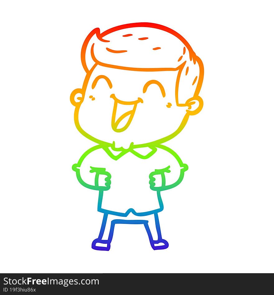 rainbow gradient line drawing of a cartoon man laughing