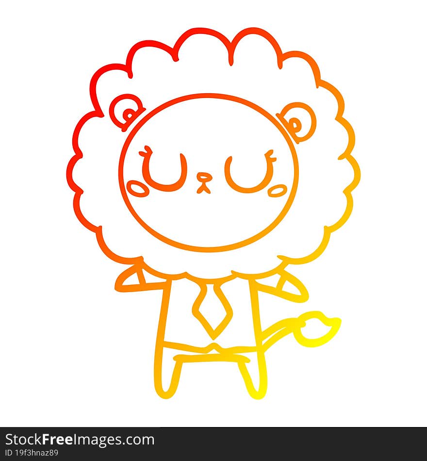 warm gradient line drawing cartoon lion in business clothes